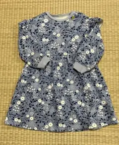 アプレレクール キッズ ワンピース 裏起毛 長袖 ブルー 花柄 110
