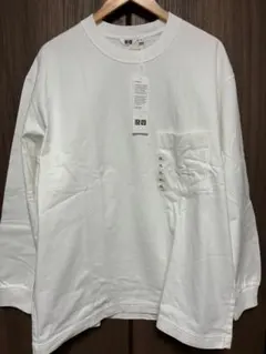 新品　ユニクロユー　UNIQLO クルーネックT 長袖　ホワイ白　厚手　ポケットのサムネイル