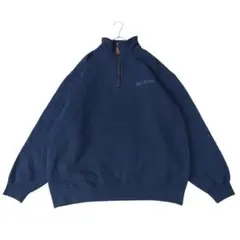 Columbia 2XL相当 ハーフジップ スウェット ネイビー 刺繍ロゴ