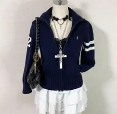 y2kラルフローレンニット フルジップネイビー平成ギャル