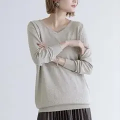 n'OrLABEL ゆるやかVネックシンプル綿ニット ライトグレー サイズ 1