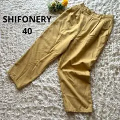 雪紡褲　兩褶錐形褲　寬褲　美腿　優雅　淡黃色　40