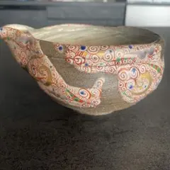 メルカリ便】陶芸作家 苧坂恒治作 渦赤絵 手描き 脚付片口 お猪口 先付