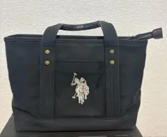 U.S. POLO ASSNロゴ刺繍付き黒キャンバスミニトートバッグ