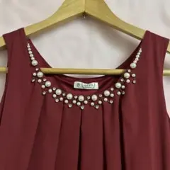 アクシーズ　ビジュー付き シフォンワンピース ボルドー パーティー