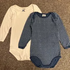 し*り様 プチバトー　長袖ボディ肌着 18m/81cm ネイビーハート柄、白