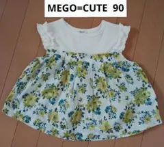 MEGO＝CUTE　ノースリーブカットソー　90　Tシャツ　緑花柄　綿100％のサムネイル