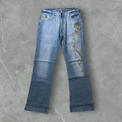 Embroidered Floral Pattern Bootcut Denim