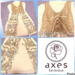 アクシーズファム★美品★編み上げ★ティアードフリル★異素材ドッキングワンピース