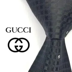 ◆美品◆GUCCI グッチ ネクタイ 黒色 幾何学柄 光沢感