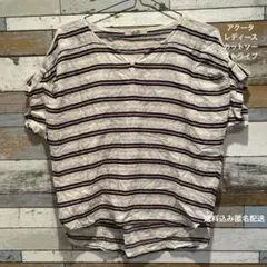 アクータ　アーバンリサーチ　日本製　ストライプ Vネック 半袖シャツ