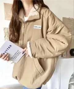 Javaジャバコラボリバーシブルハーフジップナイロンボアブルゾン