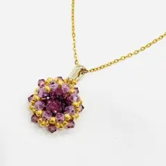 Y507-67 アメジスト ネックレス ビーズデザイン 天然石 ゴールド