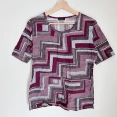 [MYLADY] 紫 パープル 半袖ジグザグパターン 半袖Tシャツ 【M~L】
