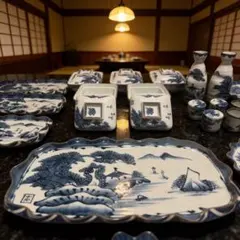 有田焼 福丈窯 山水 青陶器食器セットでお得　バラも専用可能です。