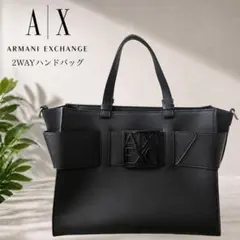 【人気】 アルマーニ エクスチェンジ 2WAY ハンドバッグ BOXロゴ 黒