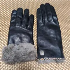 ダックス　レディース 黒 レザー 手袋 ファー付き