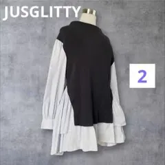 JUSGLITTY シャツドッキングニットプルオーバー 重ね着風チュニック