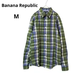 バナナリパブリック チェックシャツ M グリーン コットン 爽やか