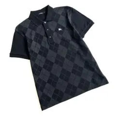 【美品】 バーバリーブラックレーベル　半袖ポロシャツ　アーガイル　鹿の子素材　2