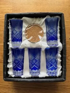 コバルトブルー カットグラスセット 5個