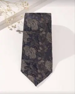 【極美品】ネクタイ 総柄 花柄 フローラル ジャガード ネイビー ヴィンテージ風