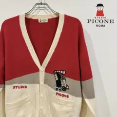 ピッコーネローマ　PICONE カーディガン　ニット　ウール　赤白　刺繍