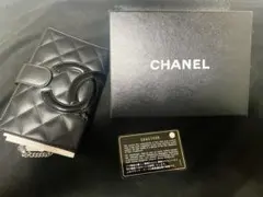 【極美品】CHANEL カンボンライン 二つ折り財布 黒ピンク