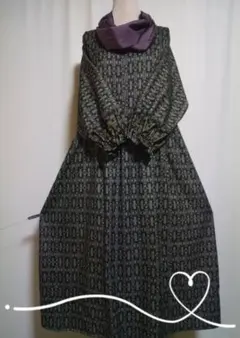 着物リメイク／ドルマン袖ワンピース★サイズLL