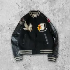 【一点物】H.H.P.Aインディアン刺繍ビッグロゴスタジャン袖切替フェイクレザー