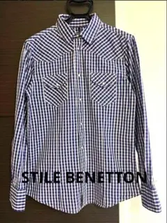 BENETTON チェック柄長袖シャツ M サイズ