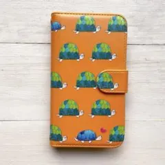 スマホケース　iPhone17 全機種対応　手帳型　カメ　オレンジ