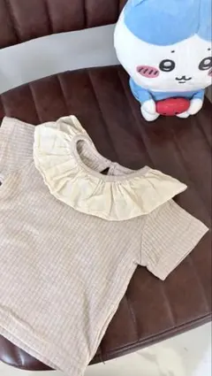 フリル襟 リブカットソー ベージュ