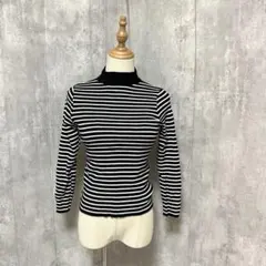 ハイネック　モックネック　ボーダー　ニット　セーター　シンプル　綺麗め