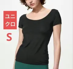 【美品】UNIQLO エアリズム 半袖 インナー 黒 AIRism Tシャツ Sのサムネイル