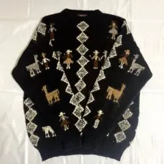 アルパカ100% ペルー製 ネイティブ柄 総柄ニット　80〜90s 古着
