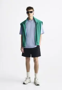 【新品未使用】ZARA クロップドフルイドバミューダパンツJP34XL黒BLK