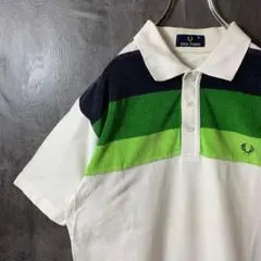 【★FRED PERRY】 古着 メンズ ポロシャツ 白 希少デザイン 刺繍ロゴ