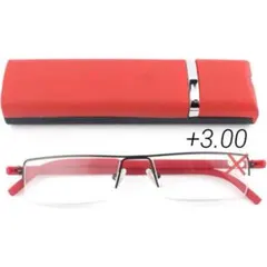 老眼鏡 ハーフリム 携帯用ケース付き ブルーライトカット おしゃれ 度数+3.0