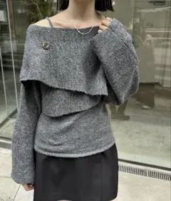 mystic クロスニットキャミSET チャコールグレー