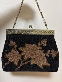 昭和レトロ　パーティーバッグ　和装バッグ　ビーズバッグ　黒✖️ゴールド