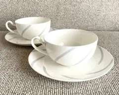 【未使用品】《ノリタケ》ホワイト×ストライプ　ティーカップ ＆ソーサー 2客