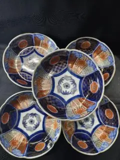 古伊万里 金彩 色絵 染付 鶏 六寸皿 江戸時代 骨董 アンティーク 金