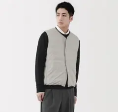 （美品】無印良品 紳士 軽量ダウンポケッタブルノーカラーベスト L 新品タグ付き