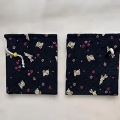 キルティングうさぎ・桜柄 巾着袋 2枚セット