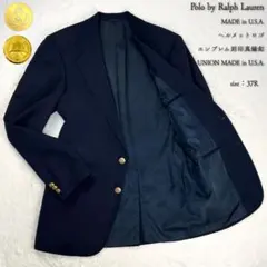 極希少 アメリカ製 ポロラルフローレン 紺ブレ エンブレム ヘルメットロゴ 金釦