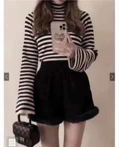 GRL ボーダー柄フレアスリーブリブニットトップス[k9086b]