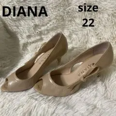 DIANA ダイアナ オープントゥパンプス ベージュ リボン 22.cm