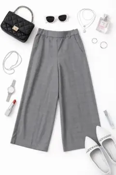 美品☆GROVE グローブ 上品チェック柄 クロップドパンツ