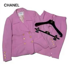 希少 87年CHANELシャネルシルク100%セットアップスーツピンクココ 